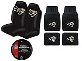A Set of 4 NFL Universal Fit Front All-Weather Floor Mats and A Set of 2 Universal Fit Seat Covers and 1 Steering Wheel Cover - St. Louis Rams