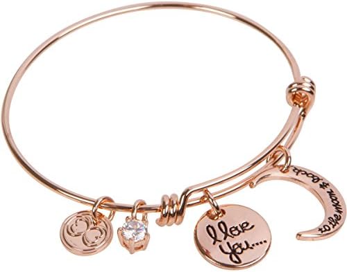 Fashion Expandable Charm Bracelet With Inspirational "I Love You To The Moon And Back" Saying, Plated In Real 18k Rose Gold, Non-Allergenic, Tarnish Proof & Beautifully Packaged from Baubelle (Rose Gold)
