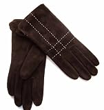 Solnex Womens Suede Glove With Contrast Top-Stitch, Brown, Large/X-Large