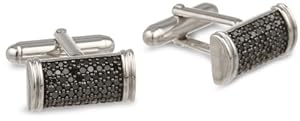 Men's Sterling Silver and Black Diamond Cuff Links (1.00 cttw)
