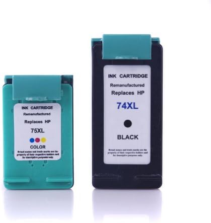 Remanufactured Ink Cartridge Replacement for HP 74XL CB336WN &amp; HP 75XL CB338WN (1 Black &amp; 1 Color, 2-Pack) for HP Photosmart Series Printer