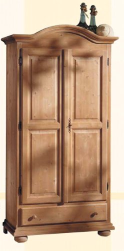 Gradel Schränke Bauernschrank mit 1 Kleiderstange, 1 Einlegeboden und 1 Schubkasten in Fichte massiv - Antik lackiert