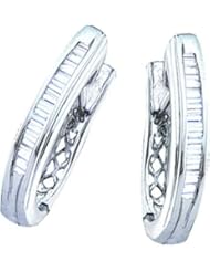 14KT White Gold 0.50 CTW Bagguette Diamond Ladies Fashion Hoops Earrings