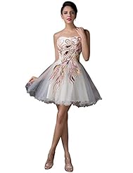 Strapless Tulle Cocktail Short Embroidered Homecoming Dress/Prom Dress/Party Dress/Wedding Dress 