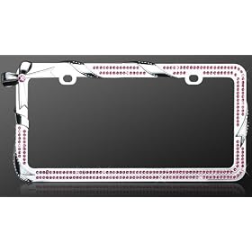 Buy License Plate Frame - Metal Bling - Bow w  Ribbon - Pink Crystals now!