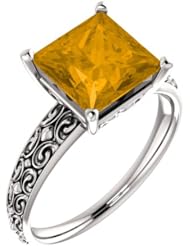 Platinum 8.00x8.00mm Princess Cut Citrine Ring -- LIFETIME WARRANTY