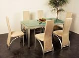 Designer Sitzgruppe Glastisch + 6 Stuehle natur