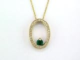 14K Emerald & Diamond Oval Pendant