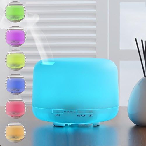 500ml Aroma Diffuser, Efrank® Cool Mist Ultrasonic Humidifier Essential Oil Diffuser with 10 Hours Continuous Mist,4 Timer Settings,7 Color LED Changes-Waterless Auto off (500ml Color)