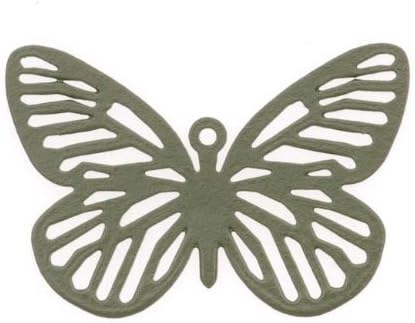 Olive Green Color Coated Brass Filigree Stamping By Ezel - Butterfly Pendant 19x29mm (1)