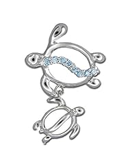 Sterling Silver Hawaiian Jewelry Honu and Baby Blue CZ Pendant