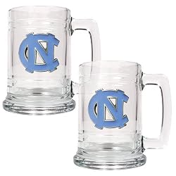 North Carolina Tar Heels NCAA 2pc 15oz Glass Tankard Set by Great American Products