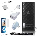 iPod Nano 5th generation 5G Diamond FleX skin case cover compatible for iPod Nano 5th Gen 8GB, 16GB newest model (Black) + Includes a 4-inch eBigvalue TM Determination Hand Strap Case is Semi Transparent