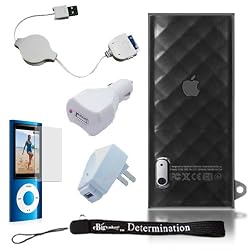 Premium Durable Black Diamond FleX Silicon Skin Cover Case Protector for Apple iPod Nano 5th Generation 8GB 16GB ( 8 GB 16 GB ) Includes a 4-Inch Determination Hand Strap "Case is Semi Transparent"