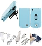 3n1 Combo Apple iPhone - Blue Premium Leather Flip Case with Removable Video Stand Rotating Belt Clip - Bundled with Screen Protector, 12v Rapid Premium Car Charger and Home Travel Wall AC Adapter Charger (Not Compatible with 1st Generation iPhone)