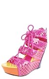 Zena82 Perforated Colorblock Laced Wedge Heels HOT PINK