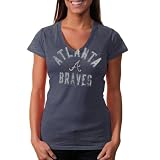 MLB Touch by Alyssa Milano Atlanta Braves Women's Fire Drill V-Neck T-Shirt - Navy Blue (XX-Large)
