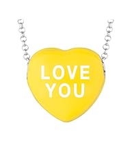 Sterling Silver 17mm Yellow enamel Sweethearts LOVE YOU Heart Pendant