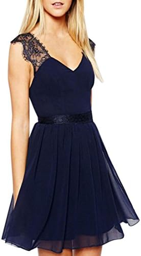 Sankuwen 1pc Womens Backless Halter Chiffon Prom Formal Dress (S)