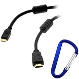 GTMax 15FT Mini C HDMI Cable& Carabiner Keychain For Panasonic Lumix Digital Camera DMC-FT1, FX550, FX700, FS25, FZ35, FZ38, FZ40, FZ45, FZ100, G1, G2, G10, GF1, GH1, LX5, TS1, TZ7, TZ10, ZR3, ZS7, ZX3, ZXR etc; HDC-TM900K and most HDC- Series Camcorder; Fuji FinePix F505 Digital Camera