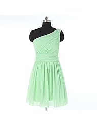A-line Chiffon One Shoulder Ruched Lace Knee Length Short Natural   Waistline Bridesmaid Dress 