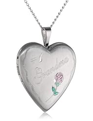 Sterling Silver "#1 Grandma" and Rose Heart Locket Pendant Necklace, 18"