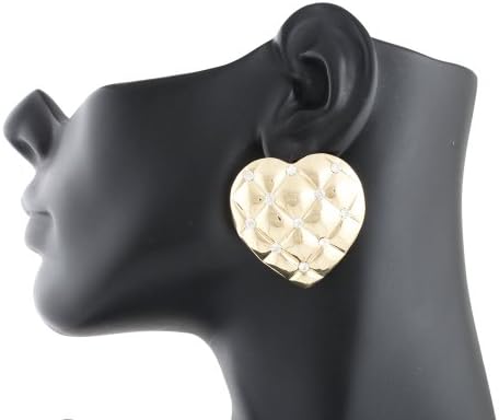 Goldtone with Clear Iced Out Padded Heart Stud Earrings