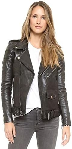 WNS Leather Women's Lambskin Leather Motorcycle Biker jacket - Medium