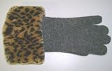 G12, Hand Trimmed with Leopard Print Fur Cuff Angora One Size Gloves for Women and Teens