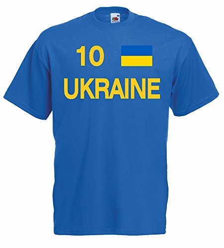 world-of-shirt Herren T-Shirt Ukraine EM 2016 Trikot Nr 10 S-XXXL|blau-M