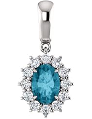 18K White Gold 7.00x5.00mm Oval Cut London Blue Topaz and Diamond Pendant -- LIFETIME WARRANTY