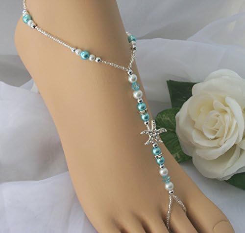 Turquoise Blue Starfish Foot Jewelry Wedding Starfish Barefoot Sandal Bridal Starfish Jewelry Anklet
