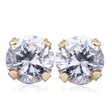 18k Yellow Gold Plated Sterling Silver Cubic Zirconia 6mm Post Earrings