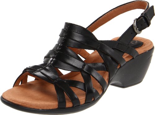 Clarks Women's Trophy Medal Slingback Sandal,Black Leather,9 M US