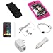 USB Data Cable + USB Car Charger + USB Home Charger + Pink Rubber Silicone Skin Case + Elastic Armband + Clear Reusable LCD Screen Protector + White 3.5mm Stereo Headset for Apple Ipod Touch Itouch 8GB 16GB 32GB 2G 2nd Generation