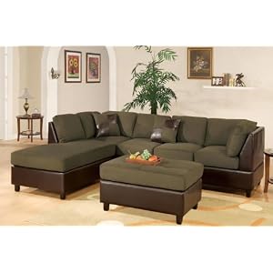 Bobkona 3-Piece Hungtinton Sectional Sofa Set with Ottoman Reversible in Sage Color