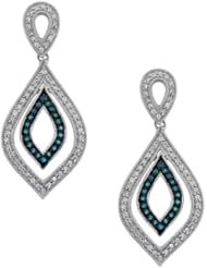 Blue Diamond and Diamond Fashion Drop Earrings 3/4ctw