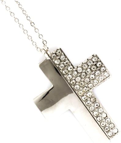 BLING New Style 1 1/2 2 Piece Cross Pendant Necklace w/Rhinestone Accents by Jersey Bling (Silvertone)