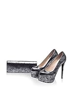 Elena Blanca Set Salones + Clutch (Plateado / Negro)