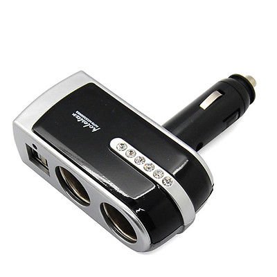 Dual USB Port + 2 Socket Car DC Cigarette Lighter Power Adapter Charger Splitter