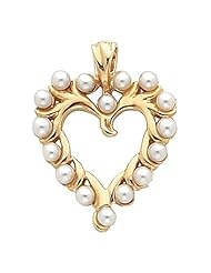 18K Yellow Gold White Akoya Cultured Pearl Heart Pendant -- LIFETIME WARRANTY