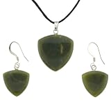 China Serpentine Briolette Shaped Pendant and Earrings Set – 22mm Pendant, 16mm Earrings – Adjustable Cord Necklace