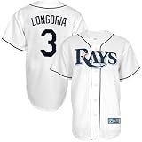 MLB Evan Longoria Tampa Bay Rays Youth Short Sleeve 6 Button Synthetic Replica Jersey (White, Large)