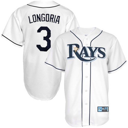 MLB Evan Longoria Tampa Bay Rays Youth Short Sleeve 6 Button Synthetic Replica Jersey (White, Large)
