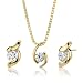 Golden Rhapsody: Sterling Silver Designer Inspired Bridal Jewelry Earring/ Pendant Set with 14K Gold Plating and Solitaire Diamonds
