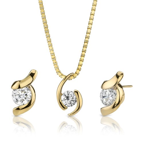 Childrens Toyshop  Jewelry : Golden Rhapsody: Sterling Silver Designer Inspired Bridal Jewelry Earring/ Pendant Set with 14K Gold Plating and Solitaire Diamonds