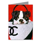 Boston Terrier in a White and Black Chanel Handbag Notecard Set
