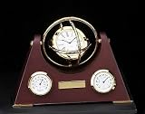 Nautical Oakland Clock with Thermometer & Hygrometer on Mahogany Base