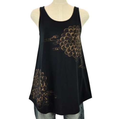 レディース手描き抜染菊柄チュニックタンクトップ