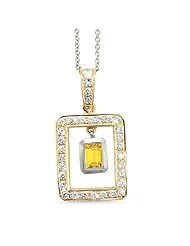 Twin Rectangular Shaped Diamond Pendant In 18K Yellow Gold With A 0.75 ct. Genuine Yellow Sapphire Center Stone.